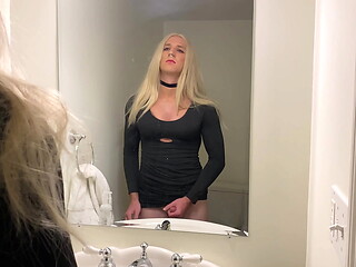 Blonde Crossdresser Jerking Off