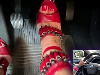 Red High Heels Driving
