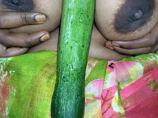 Indian Beautiful Saira Bhabhi masturbated with cucumber in chut to remove loneliness