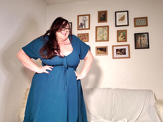 Busty Brunette BBW MILF Teases in Sexy Flirty Dress