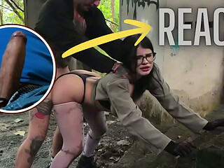 React: Goth Chick Glasses Gets Rough Fucked by Massive Dick &amp_ Pisses All Over It POV