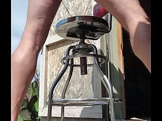Daddy bear jacks off with massive cock under the sun