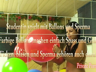 Horny couple enjoys horny sex in a balloon-filled room