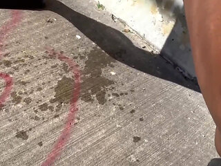 Walking Around Naked Fucking My Pussy with Vibrator on a Public Fly Over Bridge