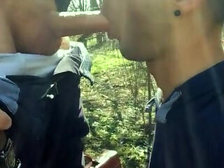 Sucks Straight Old Cock,swallows Old Cum and Jerks off Outdoor