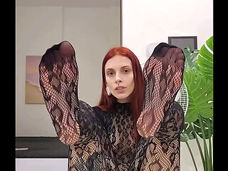 Foot Worship in Sheer Black Fishnet Bodysuit &ndash_ Perfect Nylon Feet