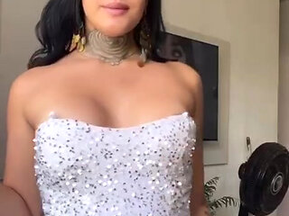 Cute trans girl strips out of work clothes and cums during webcam show