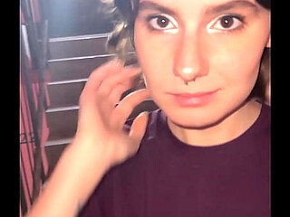 Public staircase blowjob with the mistress Darcy Dark