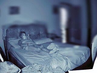 Wife Secretly Masturbates in the Room While Her Husband Is at Home and Watches Her