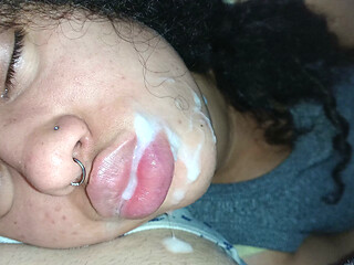 Creampie for a thirsty slut: she sucks him off, and the cuck unloads all his hot lust.