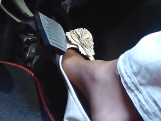 Pedal Pumping and Driving in Highway in Soft Worn Out Flats and Nylon Socks