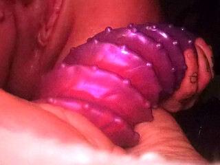 Slack hole whore fucks monster dildo