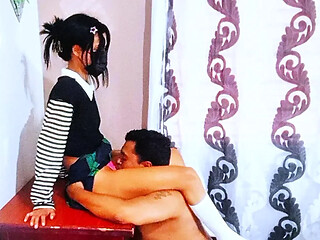 Petite schoolgirl takes dirty advantage in hotel