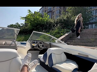 hot blonde in sexy lingerie fucks captain on boat