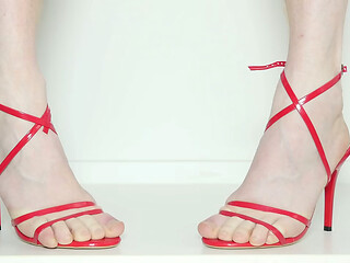 Barefeet in Red High Heels