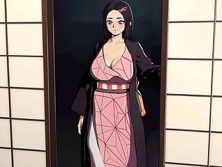 Nezuko fucks Mitsuri after she returns home