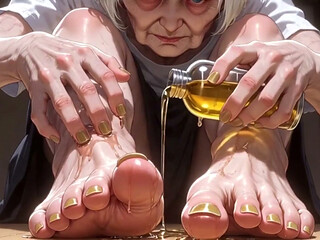 87 Year Old Granny Sensual Foot Oil Massage - Gorgeous Feet & Nails