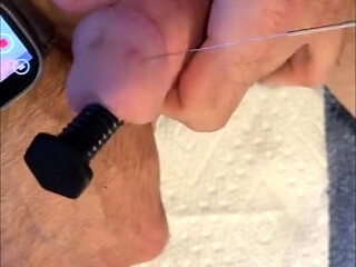 First time with needles through my dick head and massive cum explosion