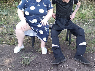 A girlfriend in a public park jerks off my dick until I cum