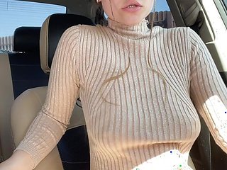 Step sister masturbates wet pussy in the front seat of ...