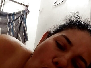Beautiful girlfriend sucking deep throat