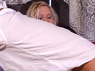 Curvy Blonde MILF Sucks Older Man While Toyed Deep
