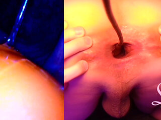 Split Screen Look Inside Lina's Gaping Ass with Eggs