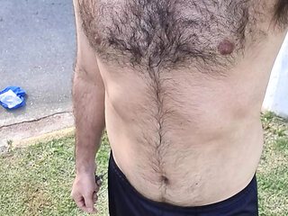 Hairy sweaty outdoors in public during a running workout and then enjoying yummy