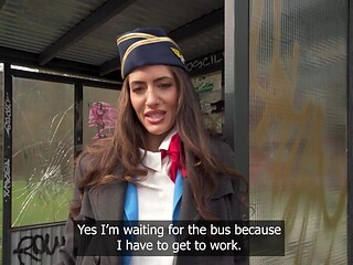Airplane hostess with pierced nips wants to jerk off