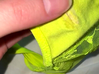 Worn Creamy Panties Inspection, Pissing in Panties in Shower - Small Tits Play