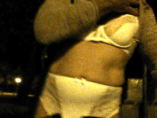 In Women's Lingerie Outdoors