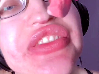 Asmr Teeth Candy Eating - Asmr, Eye Glasses, Gianess, Lipstick, Big Lips, Mough, Food, Face Fetish, Long Nails