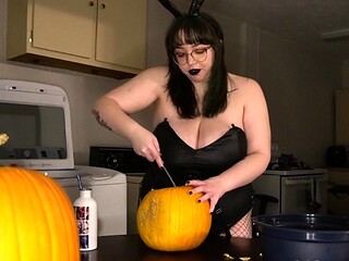 Busty curly brunette with big boobs fucks on couch