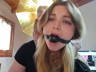 Deep Throat Warmup to Standing Doggy Anal with Mouth Gag