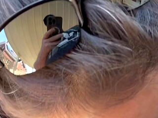 Latina girl sucks big cock in public POV