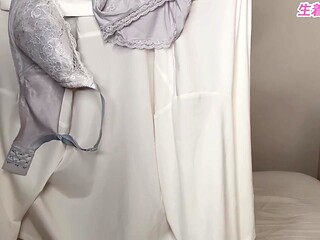 Beautiful Japanese wife shows off huge tits and ass in sexy underwear