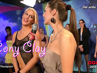 First-time blowbang for Cony Clay - face fucked and covered in cum