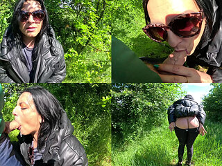 Glossy Downjacket Forest Tease. Outdoor Oral Energy and Messy Jacket Finish