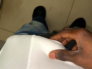 Thug beating his meat in the office