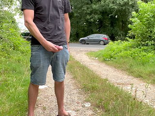 BeENJoY - Handjob in car and huge cumshot on the side of the road in front of the cars that put! Flash dick exhib public