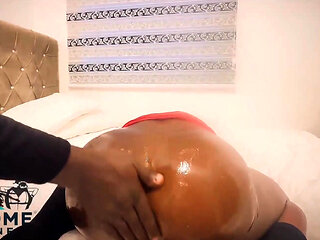 Submissive Anal Slut in Red Fishnet Chained Down and Punished with Anal Fingering