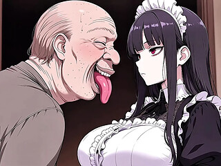 Horny Japanese goth maid girl does everything an ugly man desires anytime.