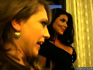 Wet and wild threesome with Kagney Linn Karter, Romi Rain, and friends