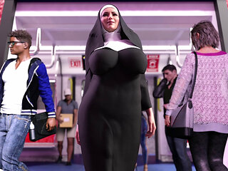 Do You Believe in God? Futa Nun inviting Busty Luna to Join in Futanari Faith Church on Train