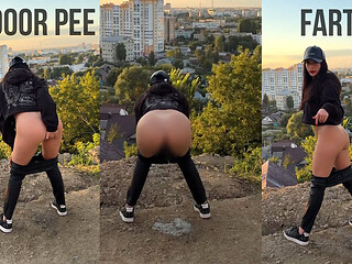 Pee and Farting From Behind Outdoor with City View