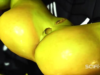 Hottie takes a massive cock in 3D animated anal session
