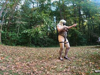 Big fake tits female body suit crossdresser BTS in lingerie