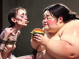 Skinny Girl Getting Fed by Huge Fat Woman - Contrast Feeding Fetish