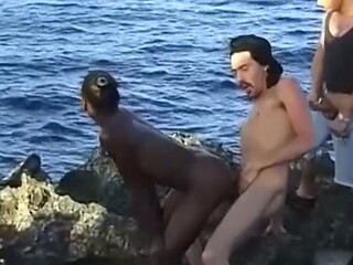 Threesome Cumshot on Ebony Beach