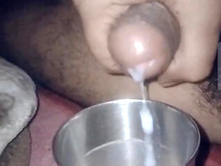 American straight hard dick jerking off Cumshot in glass